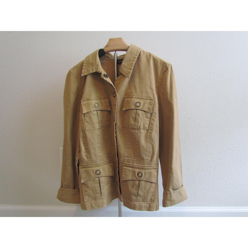 a.n.a Utility Field Jacket Large Tan Khaki Safari Cargo Cotton Stretch Pocket